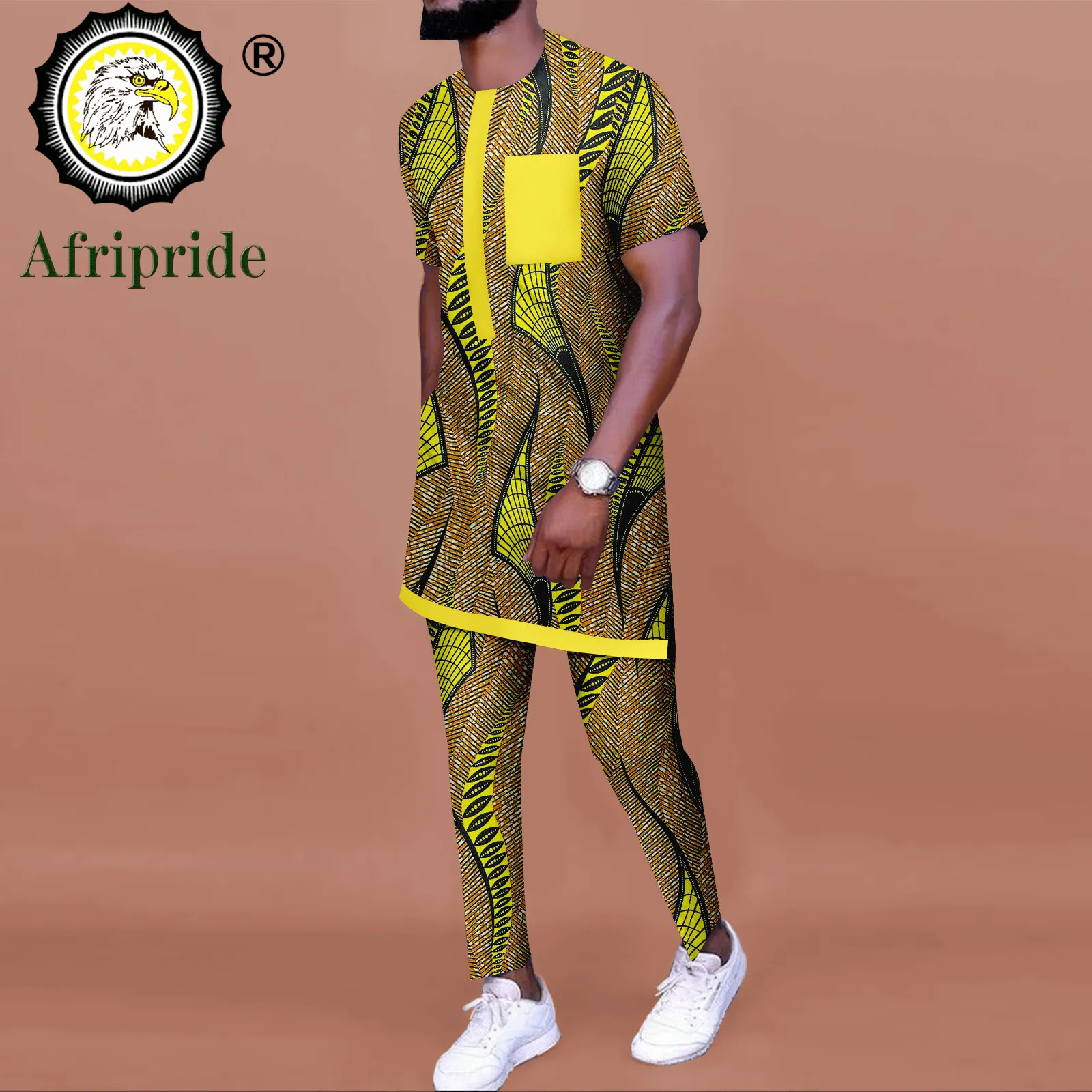 Tracksuit Men African Clothes Short Sleeve Print Tops and Pants 2 Piece Set Dashiki Outfits Ankara Blouse Sports Suit A2216098