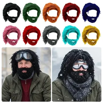 Punk-style Knit Warm Wig Beard Hat