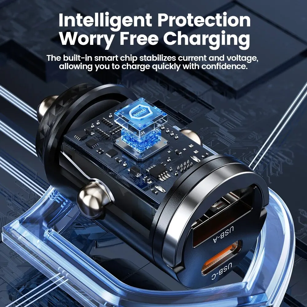 Car Charger Toocki 33W Mini PD QC3.0 Quick Charge Type C Pull Ring for iPhone 15 Xiaomi Samsung S24 Support PPS