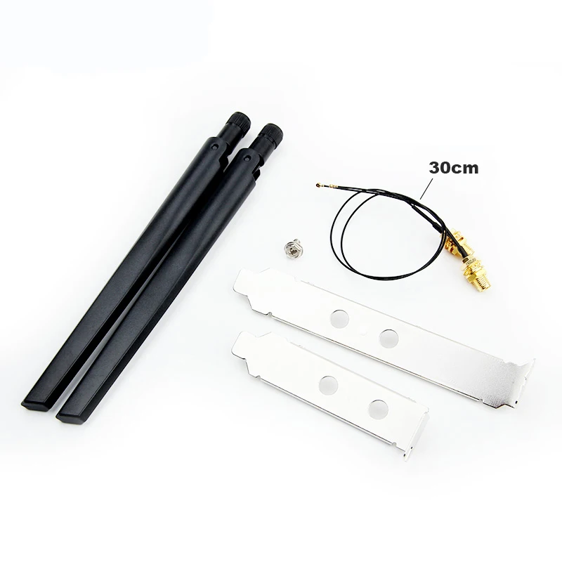 2x6DBi RP-SMA 외부 안테나 세트(MHF4 연장 케이블 포함) M.2 Wifi 카드용 2.4GHz 5GHz 듀얼 밴드 Intel AX200 AX210