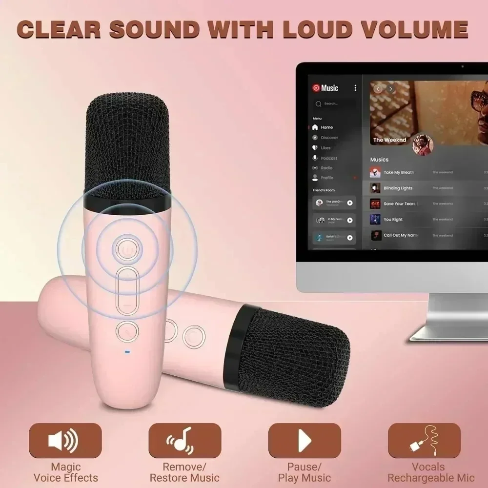 Wireless Dual Microphones Karaoke Machine KTV DSP System Bluetooth Speaker HIFI Stereo Surround For Kids And Adults Party Gift