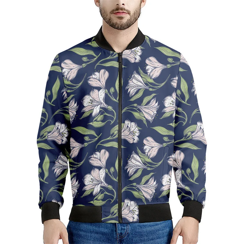 thumbnail image 1 of Chaqueta con cremallera con estampado de flores de narciso y lirio para hombre, sudadera informal de manga larga con estampado 3D de plantas, abrigo de calle, chaquetas holgadas, 1 of 4