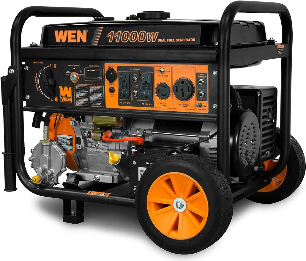 

WEN DF1100T 11,000-Watt 120V/240V Dual Fuel Portable Generator with Wheel Kit and Electric Start - CARB Compliant, Black