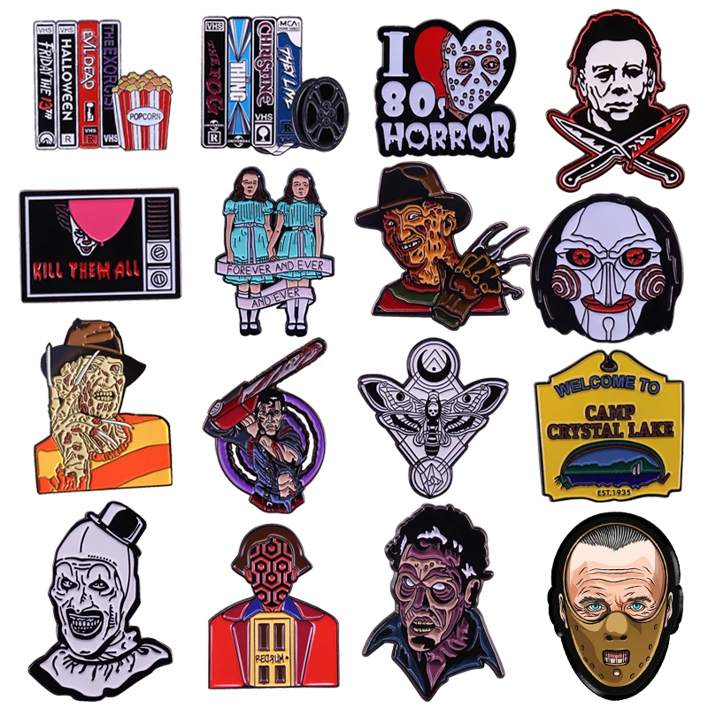 

DZ52 Halloween Horror Movie Cool Enamel Pins Brooch Women Lapel Pin Backpack Bags Badges Clothes Jewelry Accessories Gifts