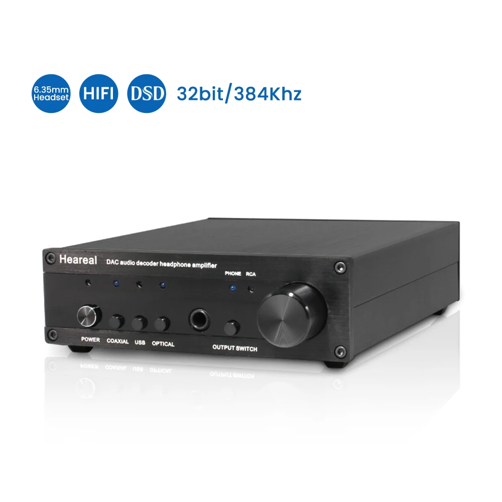 Heareal HiFi  DAC Decoding Headphone Amplifier ESS9018 U208 0PA2134 USB Optical Coaxial Audio Codec 32bit 384Khz DSD Amplifier fx audio dac x6 hifi 2 0 digital audio decoder dac input usb coaxial optical output rca headphone amplifier 24bit 96khz dc12v