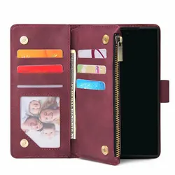 Cartera de cuero de lujo con cremallera magnética - Funda para móvil con soporte para tarjetas retro