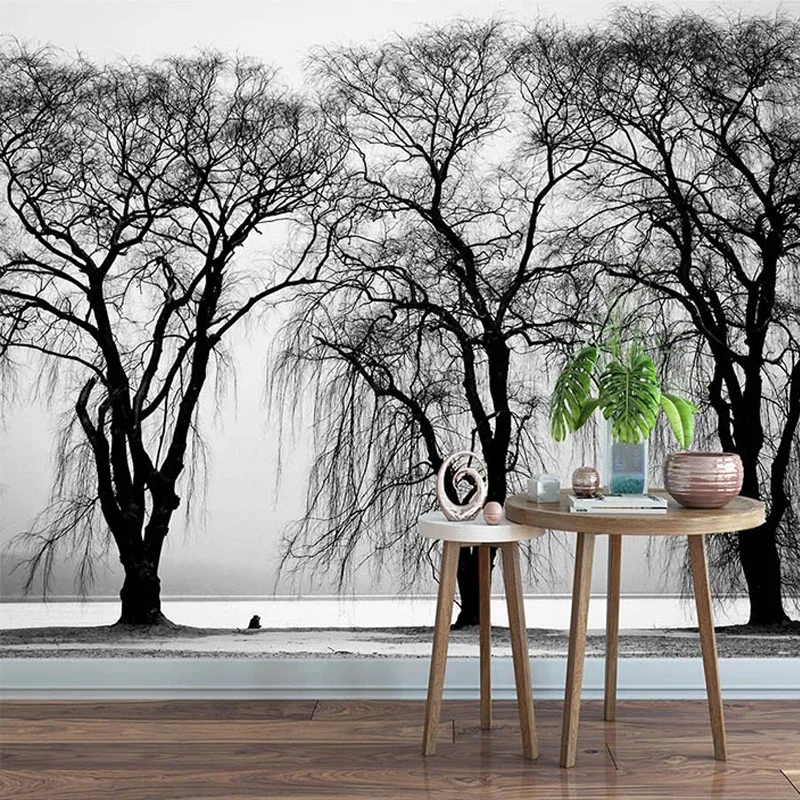 

Custom Photo Wallpaper 3D Black And White Tree Landscape Mural Living Room TV Bedroom Study Home Decor Papel De Parede Sala 3 D