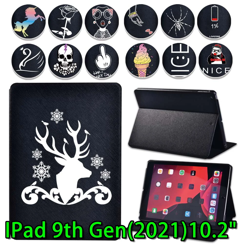 

For Apple IPad 9 10.2 inch 9th Generation 2021 Ultra-Thin Leather Folding Stand Tablet Case + Free Stylus
