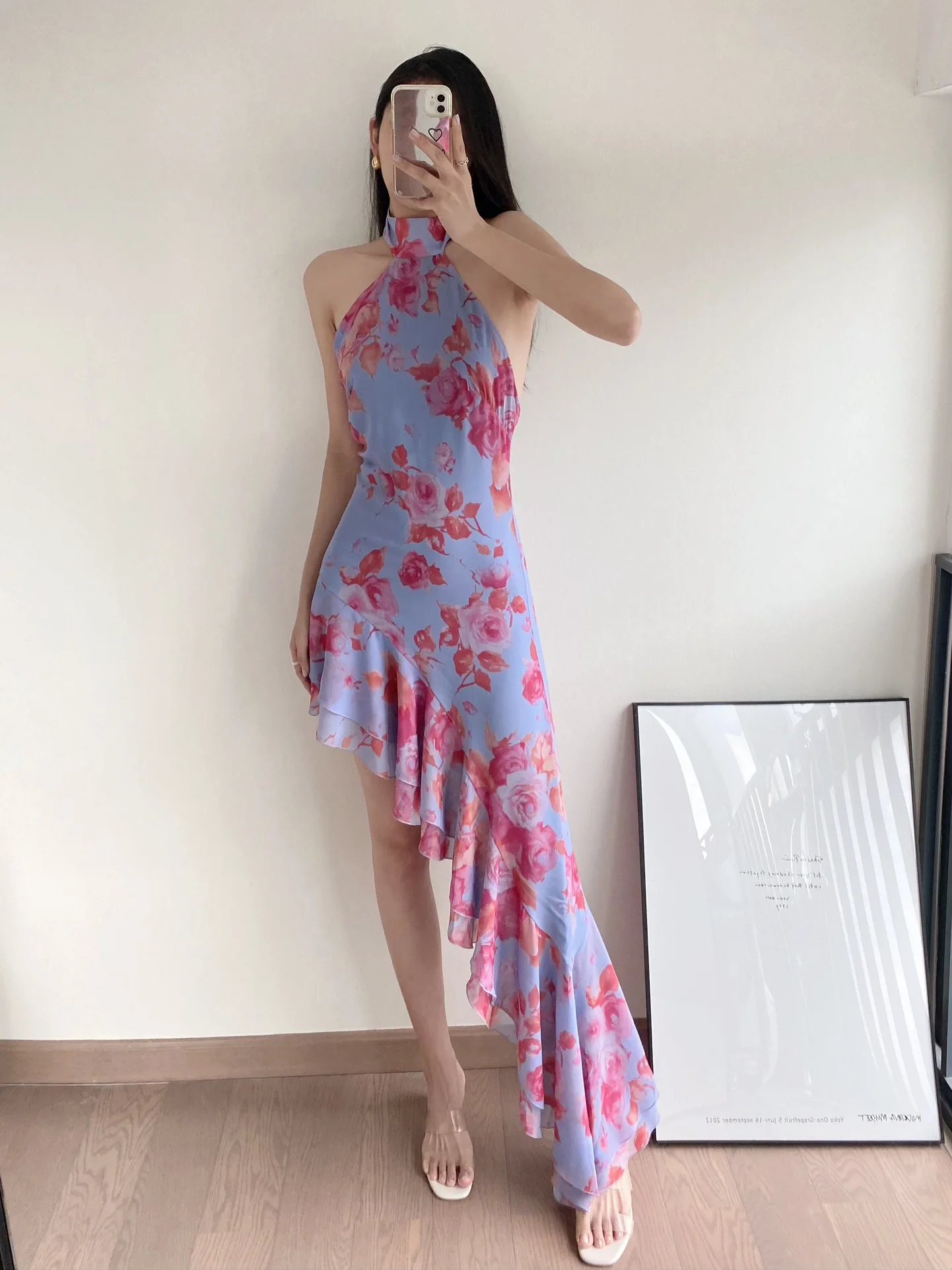 

2023 Autumn/Winter Fashion New Women's Clothing Printed Asymmetric Ruffled Dress 0905
