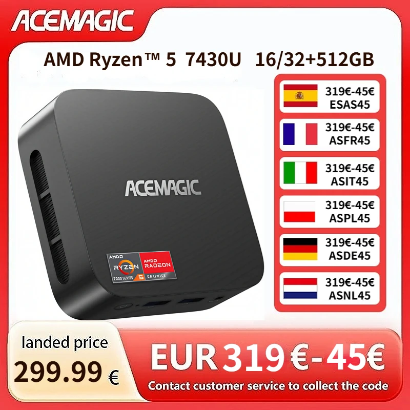 ACEMAGIC K1 MINI PC AMD Ryzen 5 7430U 16 Go de RAM 512 Go SSD Windows 11 Pro Mini Ordinateur Wifi6 BT5.2 Affichage 4K Mini PC pour Jeux Légers