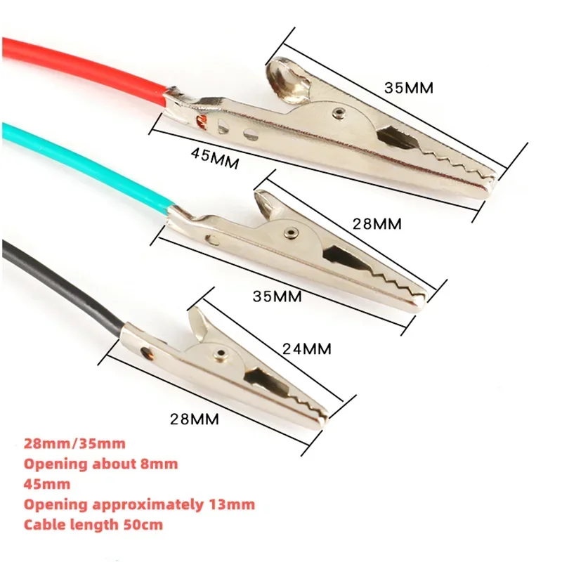 Color Alligator Clip Electric DIY Small Battery Power Cord Sheath Electric Clamp Double Head Test Clamp 28mm35mm45mm 50cm 10pcs alligator clips