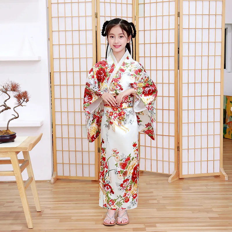 Children's Kimono Japanese Style Kids Dress Maxi Bathrobe Performance Girls Clothes Long Baby Outfit Vestido Show Girls Dresses