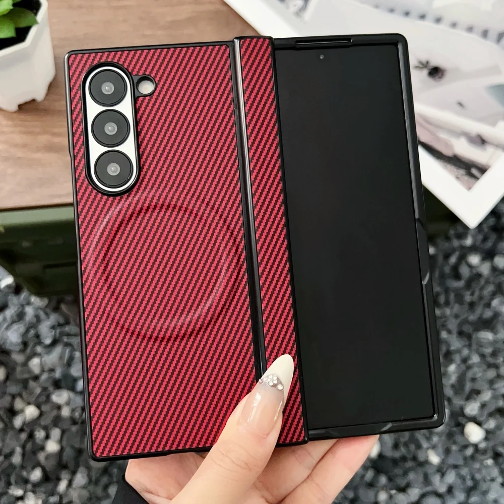 Premium Carbon Fiber Magnetic Hinge Phone Case with Wireless Charging Compatibility