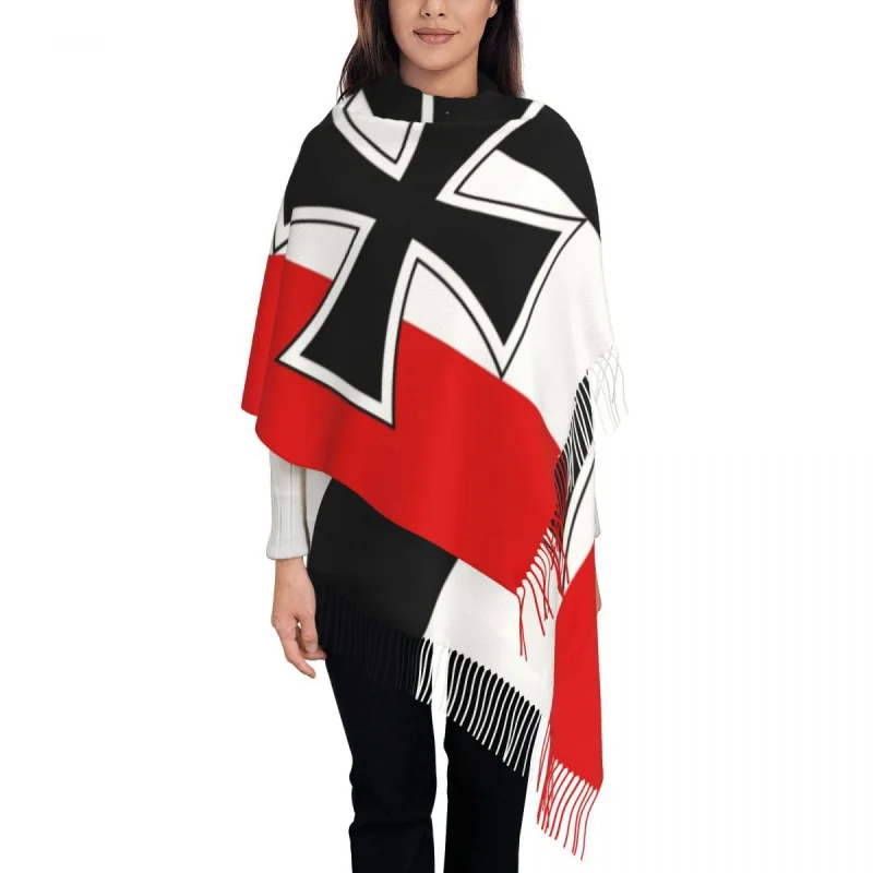 

Luxury Flag Of The German Empire Tassel Scarf Women Winter Warm Shawls Wraps Lady Naval Flag Patriotic Scarves