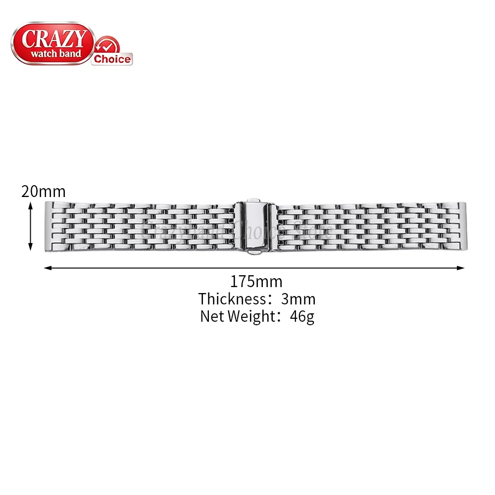 Premium Stainless Steel Watch Strap with Folding Buckle - Universal Fit 18mm, 20mm, 22mm