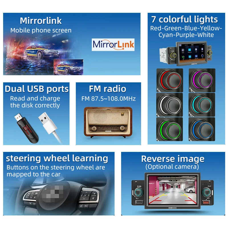 1 Din 5 CarPlay Autoradio Bluetooth MP5 Player Android-Auto Hände Frei  A2DP USB FM Empfänger audio System Kopf Einheit F160C