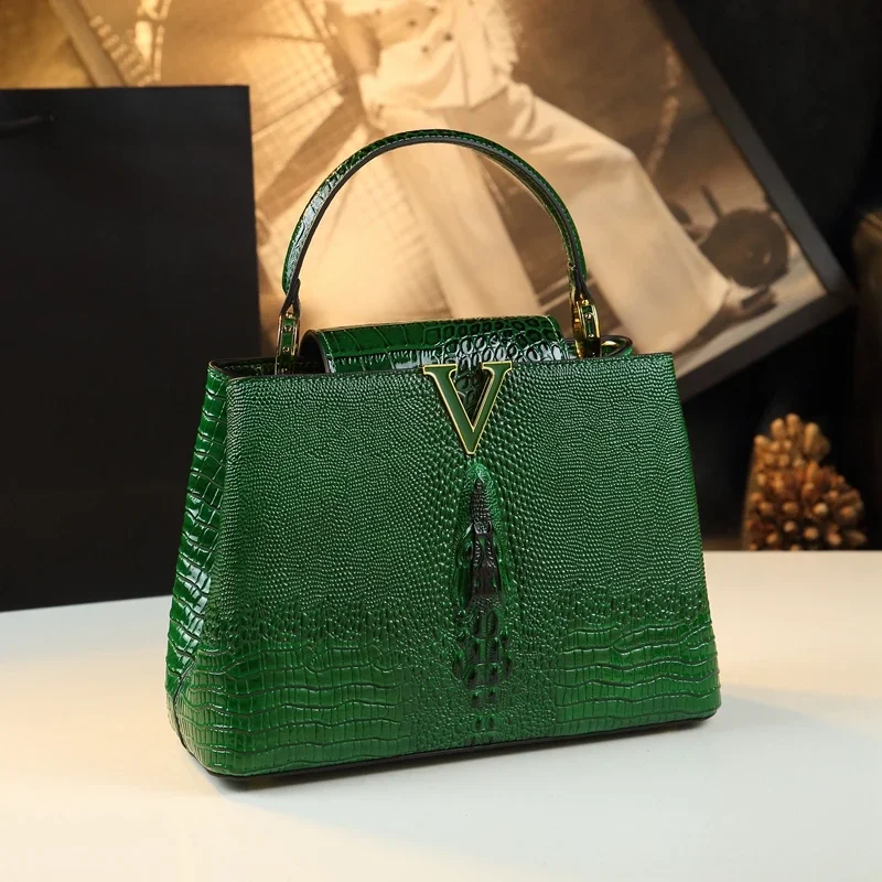 

Роскошные женские сумки из натуральной кожи, модная женская сумка-ракушка с крокодиловым узором, новинка 2023, сумки-мессенджеры на плечо, зеленые и черные