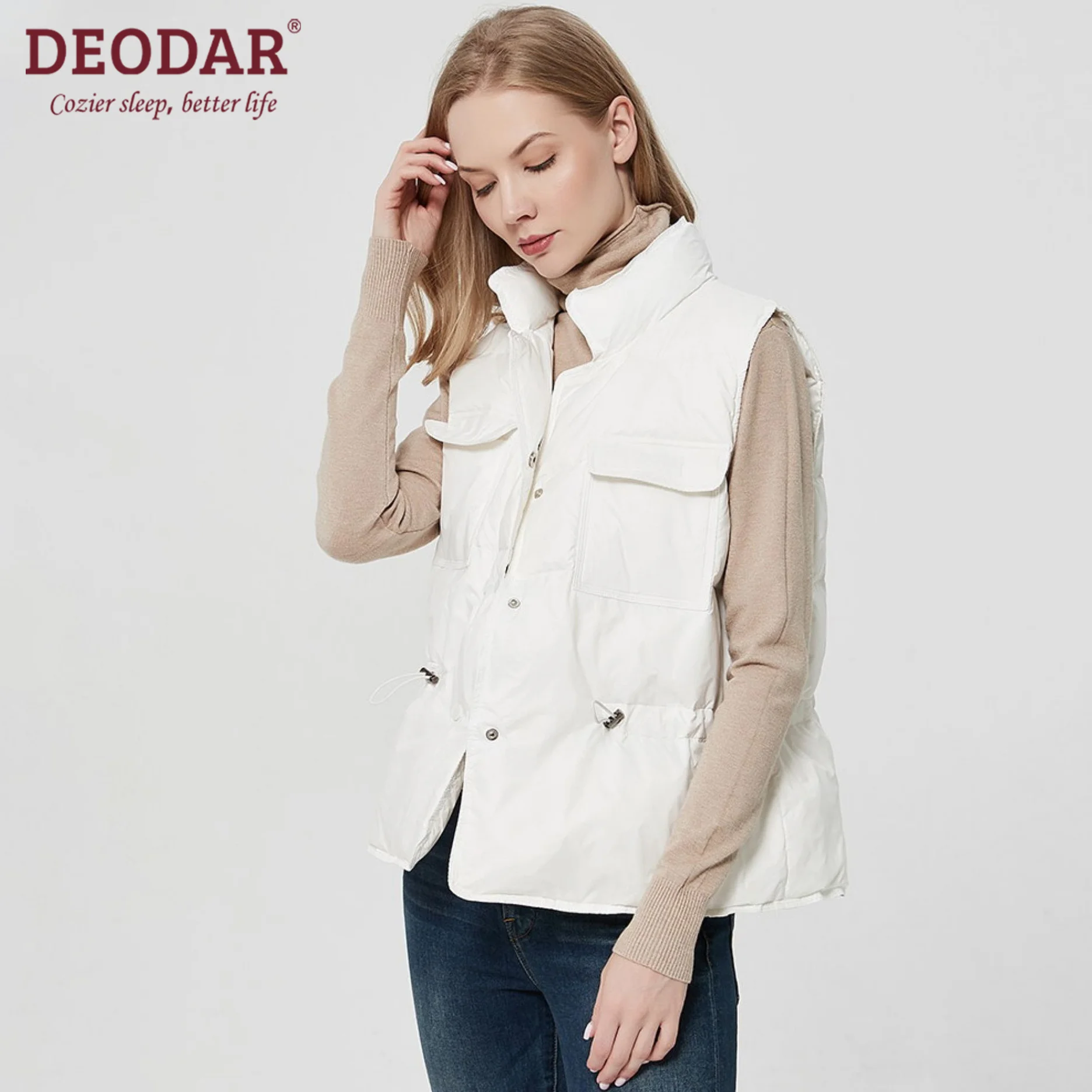 DEODAR New Women Casual Vest Jacket White Duck Down Waistcoat Autumn Winter Warm Female Coat Sleeveless Loose for Office Lady new windproof lightweight warm waistcoat ultra light duck down vest women loose gilet sleeveless autumn winter female jacket