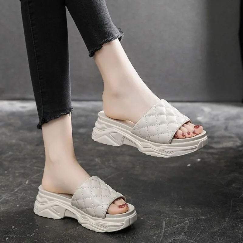 Shoes Low Slippers Casual On A Wedge Slipers Women Slides Platform Luxury Soft Summer Leisure Fashion Rome Hoof Heels cozy