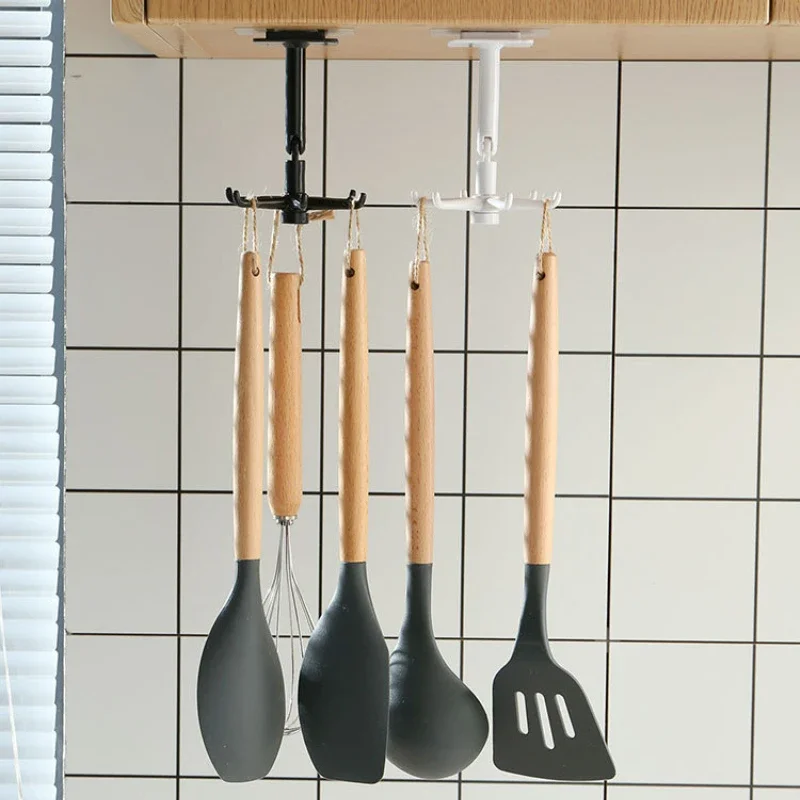 1/2Pack 360&deg; Rotated Rotatable Storage Spoon Hanger Non Punching Adhesive Hook Wall Mounted Kitchen Suction Cup Storage Rack
