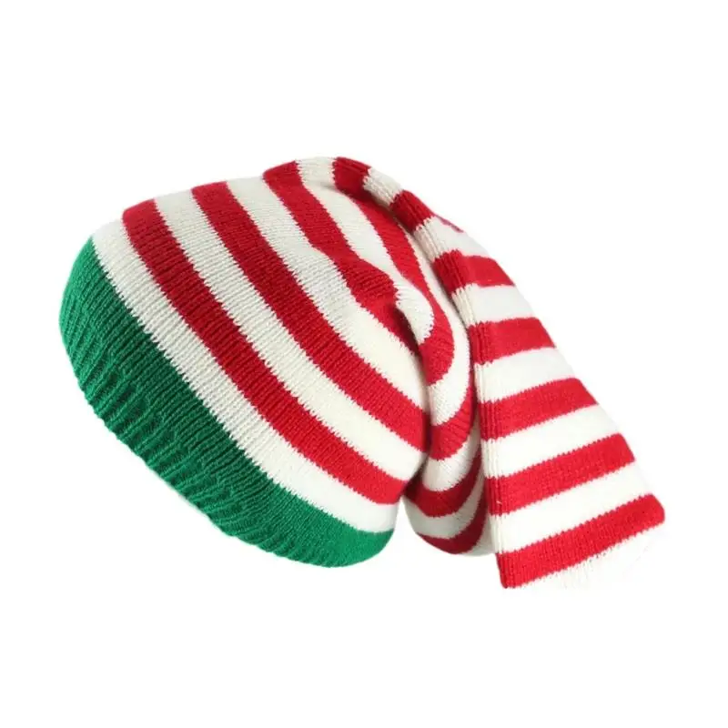 Fashion Adult Christmas Knitted Hat Elf Santa Beanies Claus Red Green Striped Crochet Merry Happy New Year