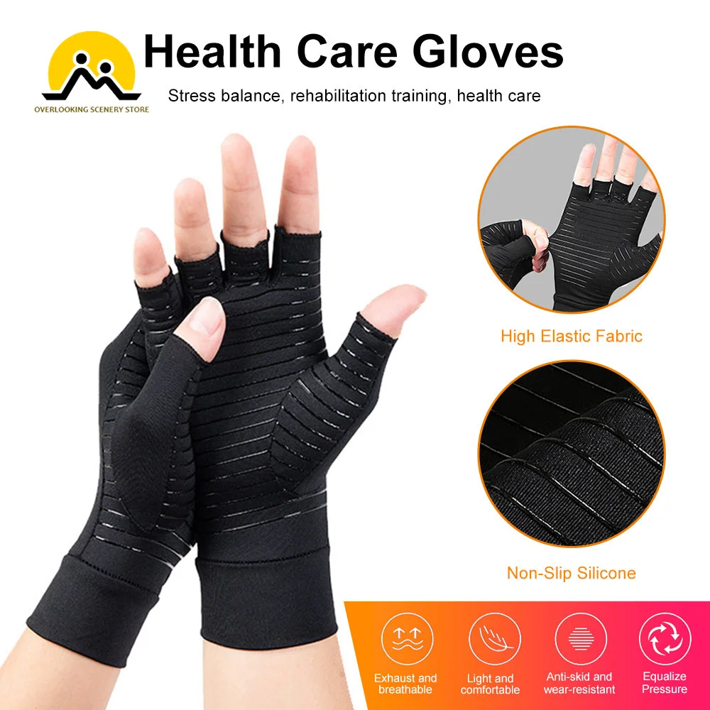 

1Pair Compression Arthritis Gloves Joint Pain Relief Half Finger Brace Therapy Wrist Support Anti-slip Gloves Cycling Gloves