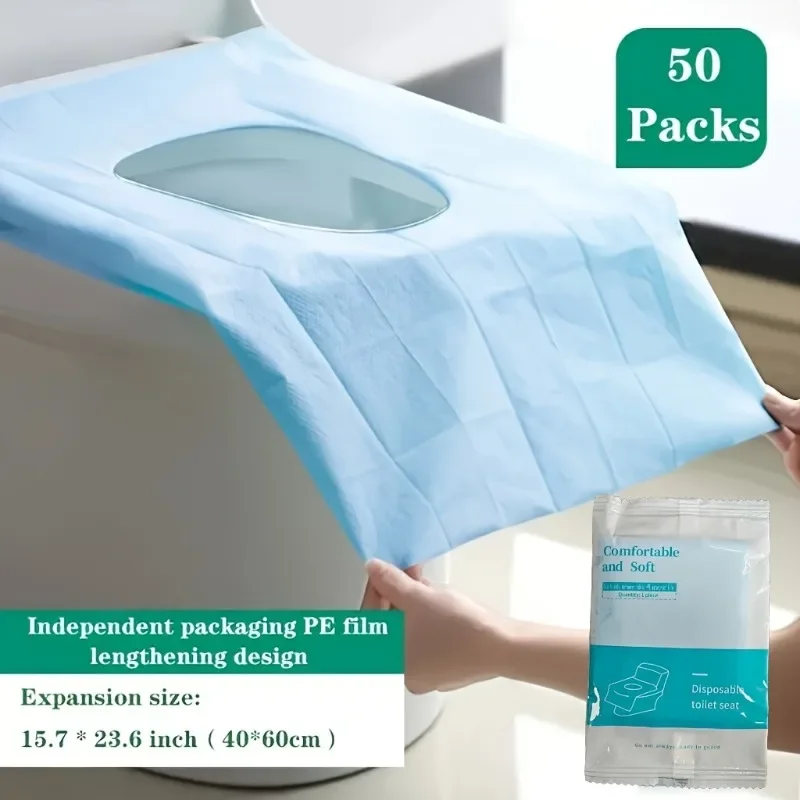 50PCS 일회용 변기 커버 XL 위생적인 경량 여행 필수품 쇼핑몰 캠핑 비행기 위생 액세서리 도구