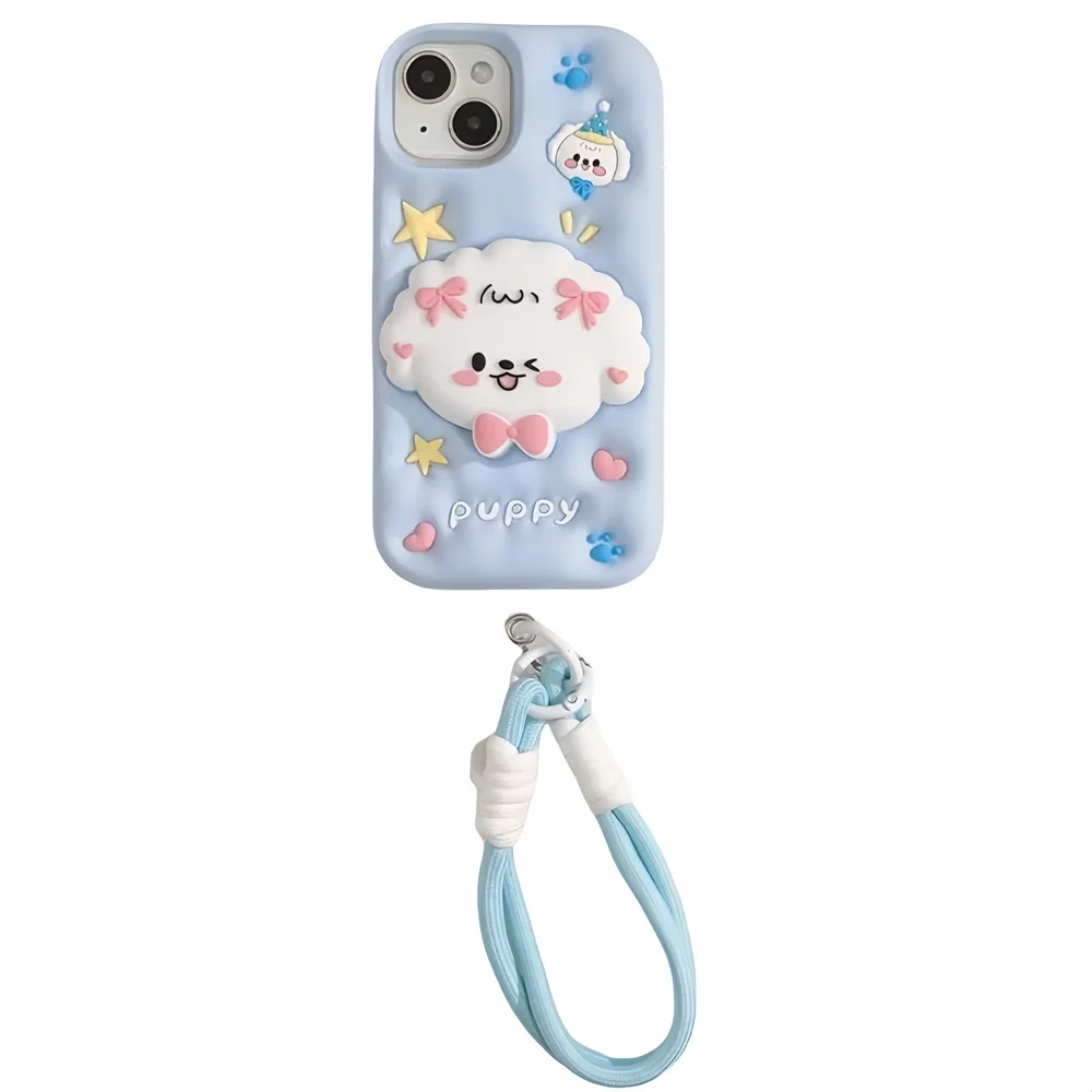 Wrist Strap Cartoon Puppy Bracket Silicone Phone Case