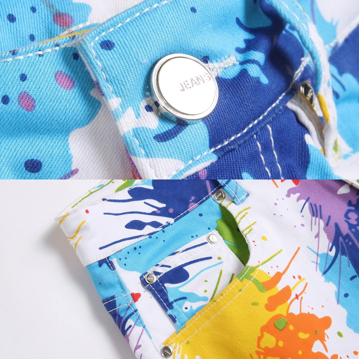 Summer Men Graffiti Jeans Shorts Color Pockets High Elastic Breathable Middle Pants Worn 3D Printing Zipper Fit Rainbow Fashion