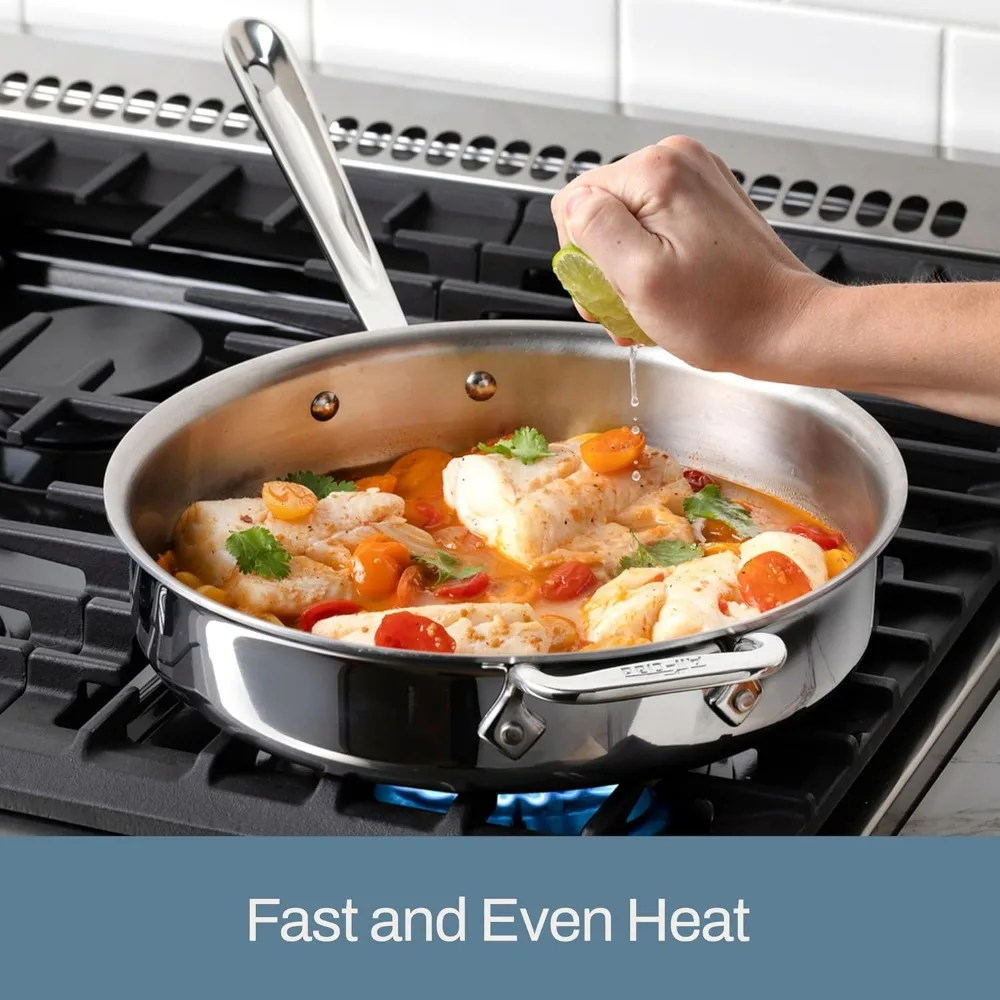 All-Clad D3 3-Ply Stainless Steel Sauté Pan with Lid & Handle 3 Quart, Induction, Oven Broiler Safe 600F, Multi-Cooktop, Deep Fr