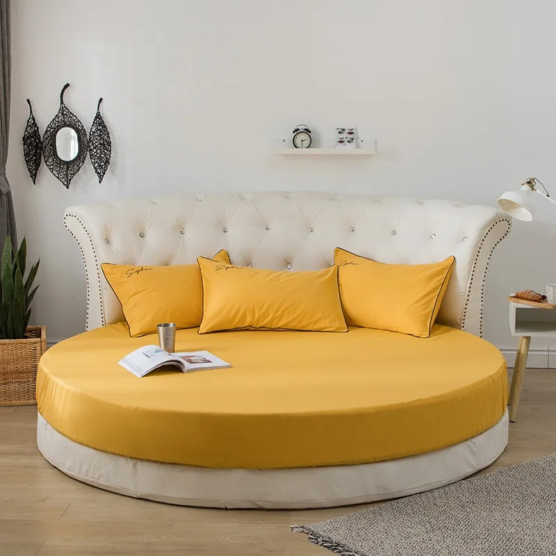 100% Cotton Fitted Sheet Round Hotel Home Extra Soft Round Bed Sheets and Pillowcases Pure Cotton Bedsheet with Elastic Straps 4