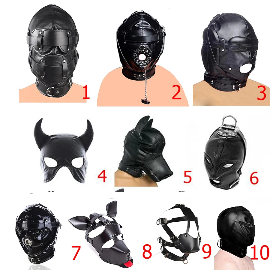 sh Mask Bdsm Bondage Sexy Headgear Open Mouth Gag Blindfold Leather Restraint Hood Mask Sex y_voghion.com