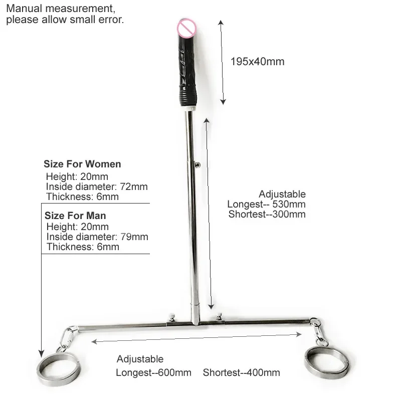 Stainless Steel Adjustable Spreader Bar Open Leg Devices Ankle Cuffs Dildo Anal Plug Restraints BDSM Bondage Sex Toys For Adults