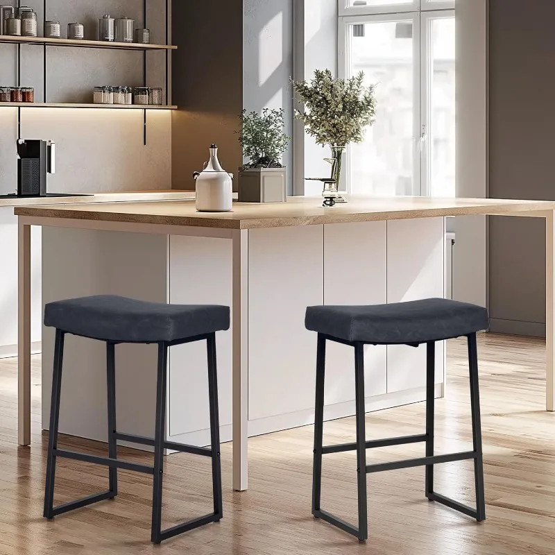 Bar Stools Set of 4 Counter Height 24 Inches Saddle Stools for Kitchen Counter Backless Modern Barstools Upholstered