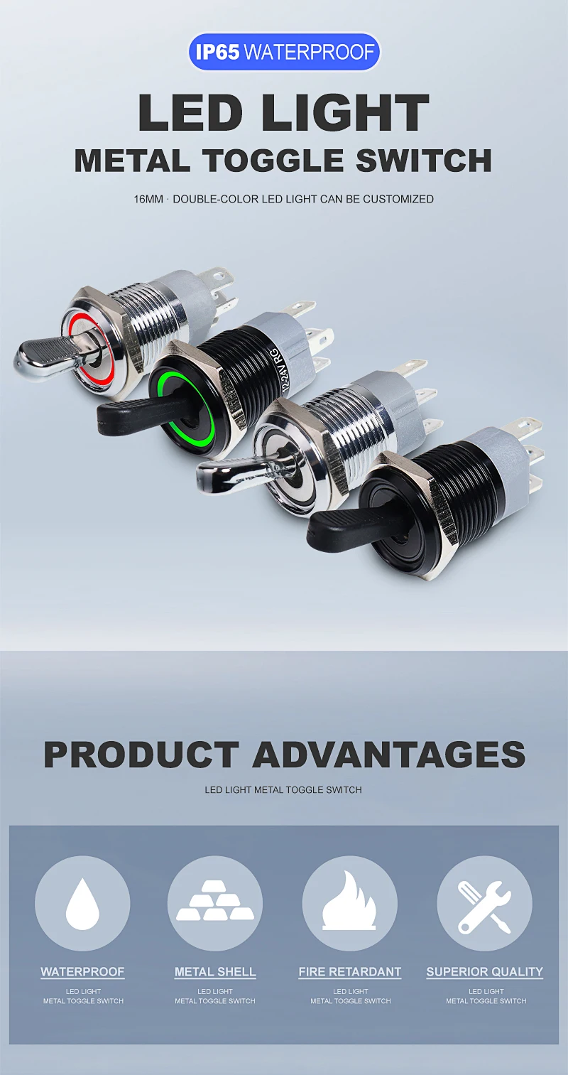 Description Picture 4 of item16MM Metal Toggle Switch Waterproof LED Light Self-locking 2 Position On Off Micro Button Switch 1NO1NC 15A 12V 220V 3pin/5pin