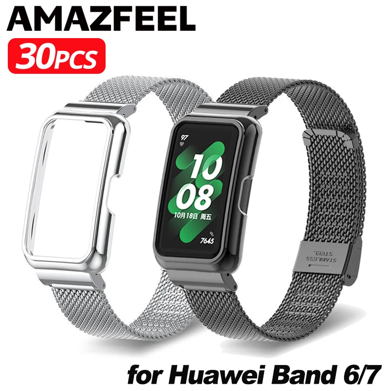 

30pcs Metal Strap for Huawei Band 7/6 Bracelet Stainless Steel Milanese Band Case Protector for Huawei Band 6 Pro/7 Accessories