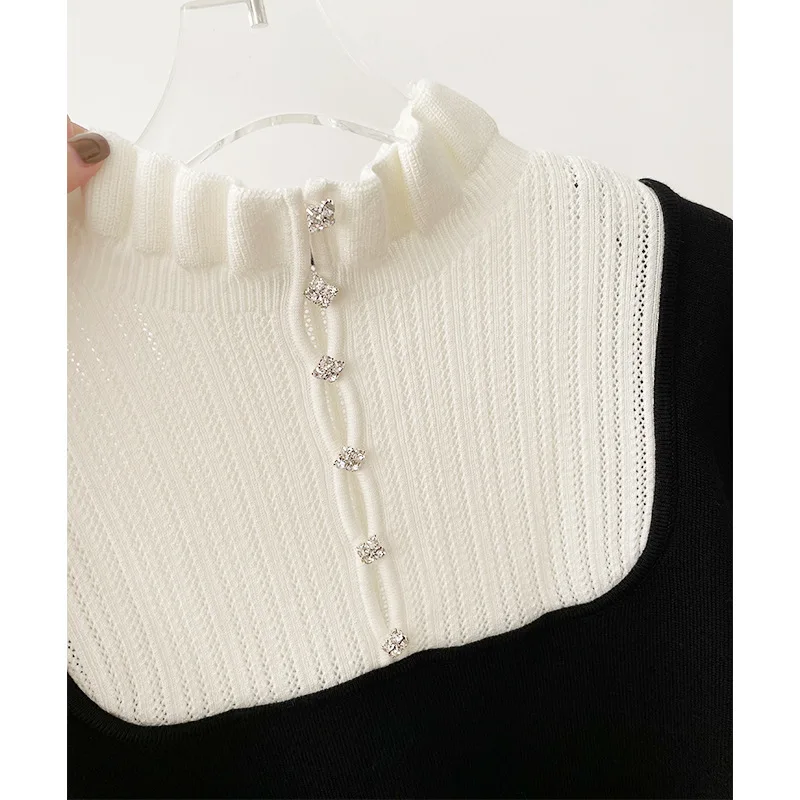 

Женский свитер осень-зима новые черно-белые вязаные топы контрастных цветов