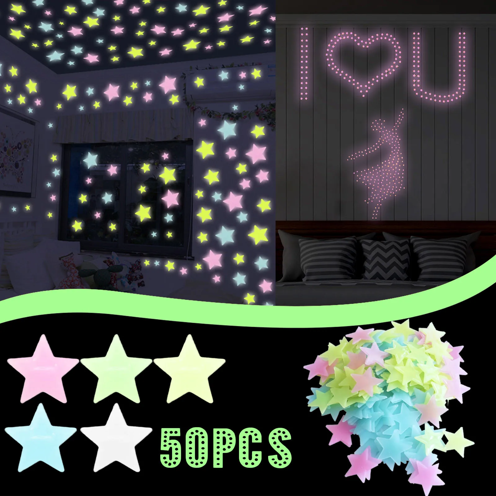 Luminous Snowflake Wall Stickers 50pcs/set fluorescent stickers luminous wall stickers