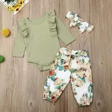 

2022 Infant Baby Girl Floral Clothes Romper Pants Headband 3pcs Outfit Child Girl Set