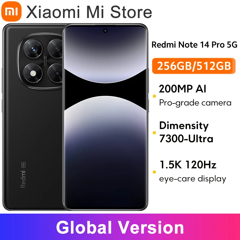 Xiaomi Redmi Note 14 5G Smartphone 8 GB 256 GB 45 W Turbo Charging met 5110 mAh batterij MediaTek Dimensity 7025-Ultra, oplader niet inbegrepen ( zwart