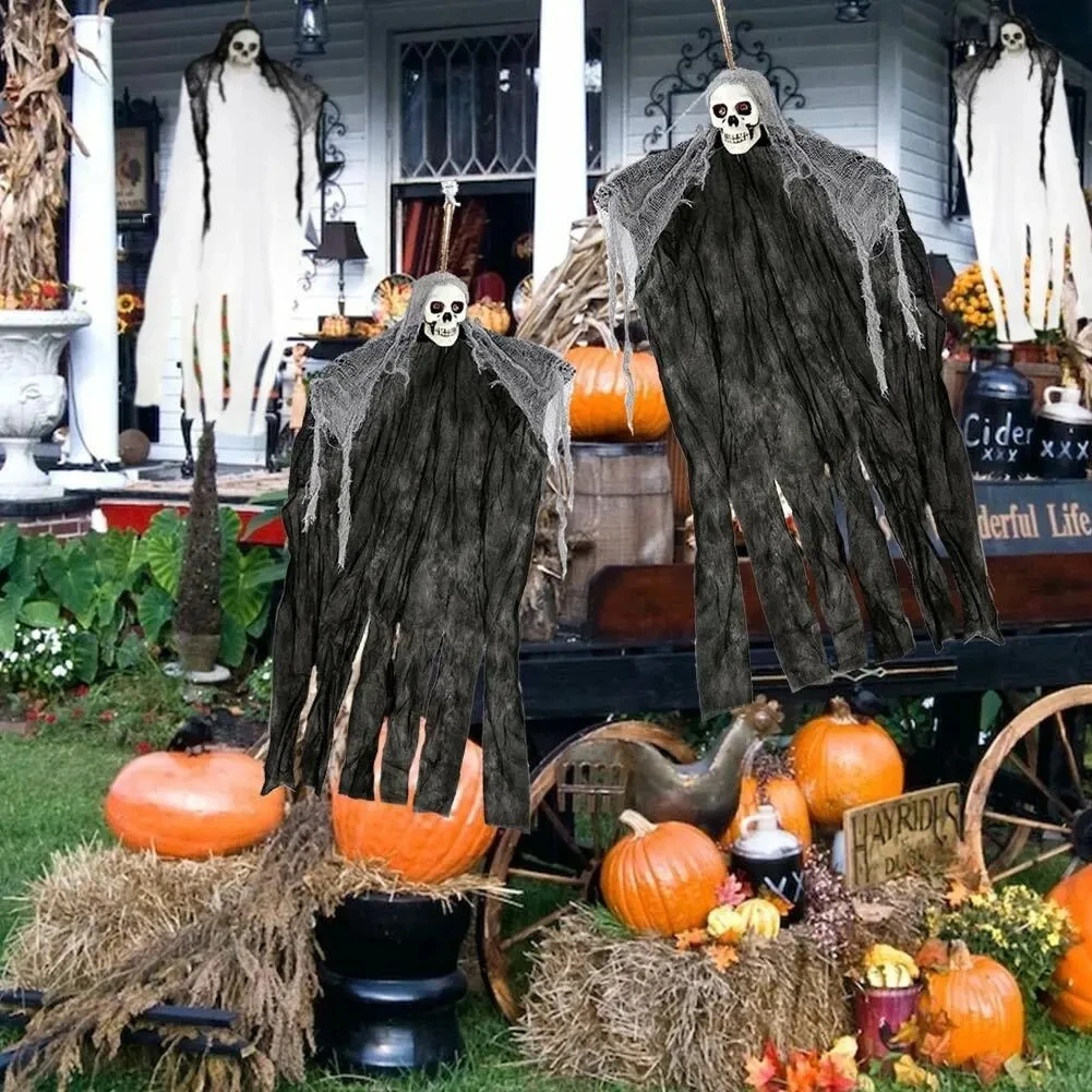 

OurWarm 1Pcs (20x40in)Halloween Hanging Ghost Creepy Party Props Horror Skull Ghost Grim Reaper Decor Party Dress Up Accessorie