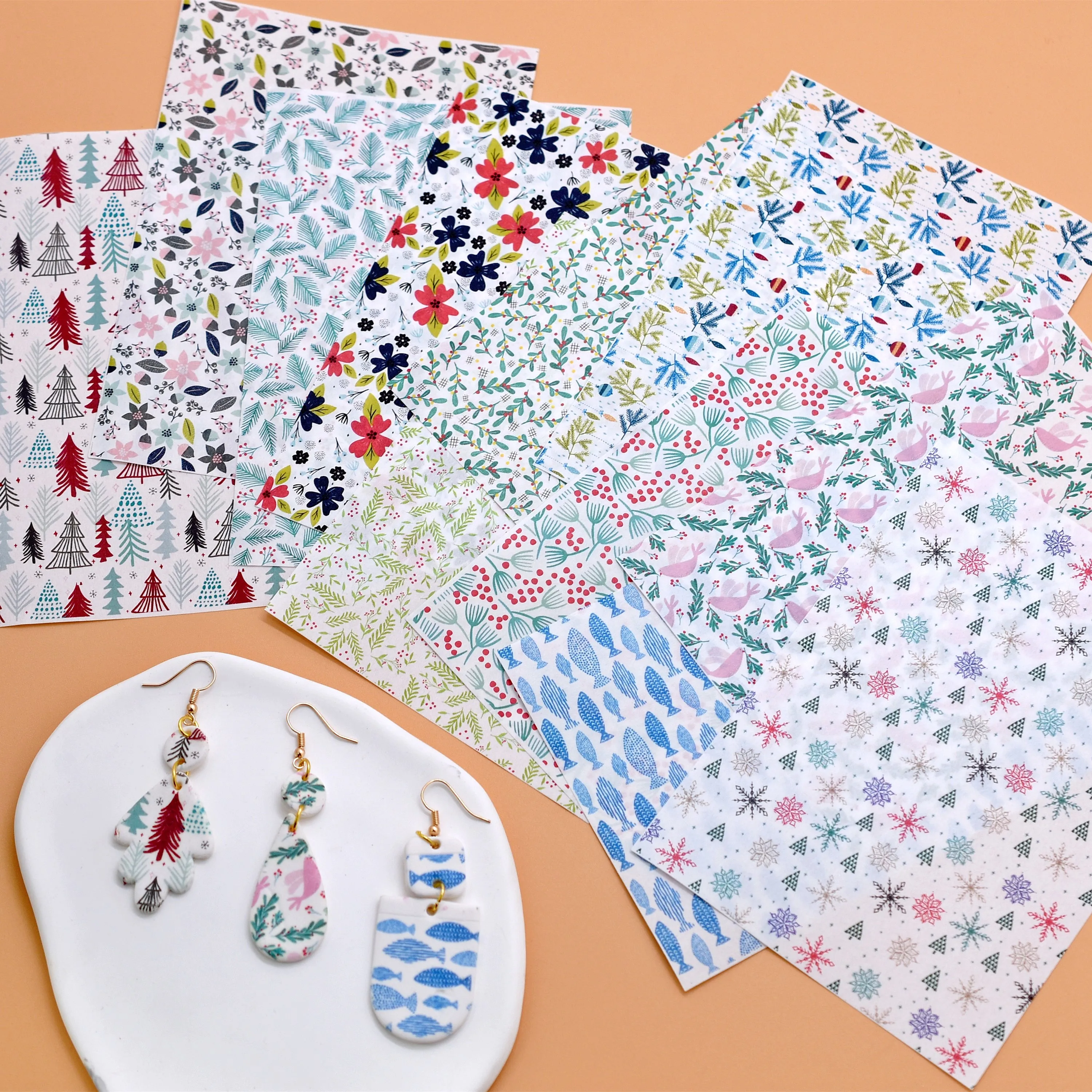 SNASAN Polymer Clay Watercolor Transfer Paper DIY Printing Floral Paper Soft Pottery Jewelry Eearrings Ceramic Printing Tool