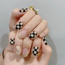 

Chessboard Lattice R224 Short Fake Nail Net Red Nail Patch Nail Patch Wear Nail Patch Full Cover Nail