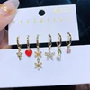 MIGGA 6pcs Mix and Match Huggie Earrings Set Gold Color Zircon Heart Flower Dangle Earrings for Women 1