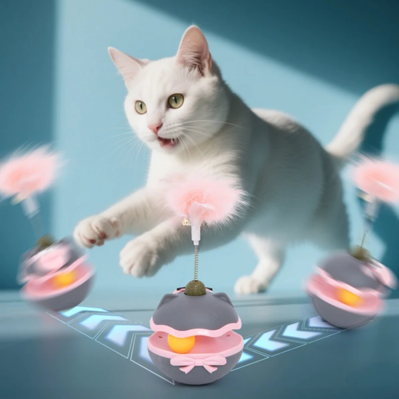 Giocattolo Per Gatti Con Piume E Topolino - Giochi Interattivi Divertenti Per Gattini, Colorati E Sicuri - Foto 4