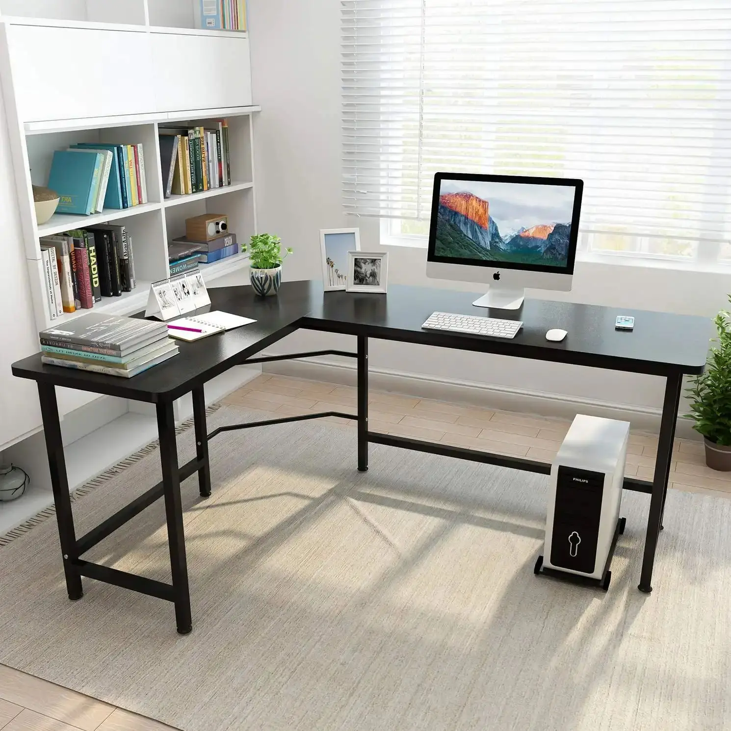 Modern L-Shaped Computer Desk Corner PC Laptop Table Study Office Workstation, Gaming Desk with Monitor Stand &Storage Bag