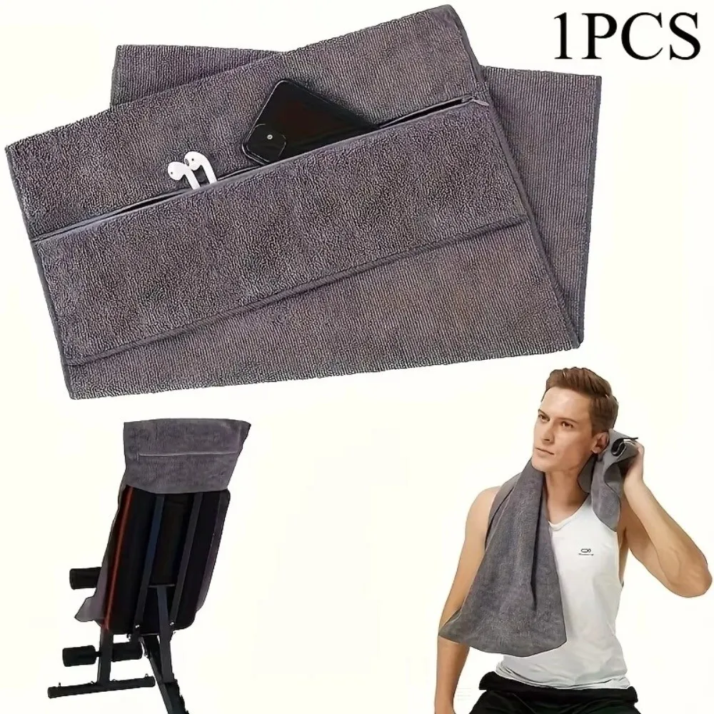 Ultra-Soft Microfiber Fitness Towel with Zipper Pocket and Non-Slip Grip