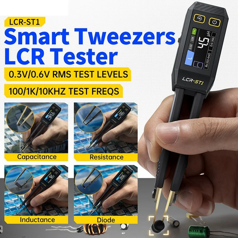 FNIRSI LCR-ST1 Mini Smart Tweezer LCR SMD ESR Tester Resistance Capacitance Inductance Continuity Diode Measurement Test 3