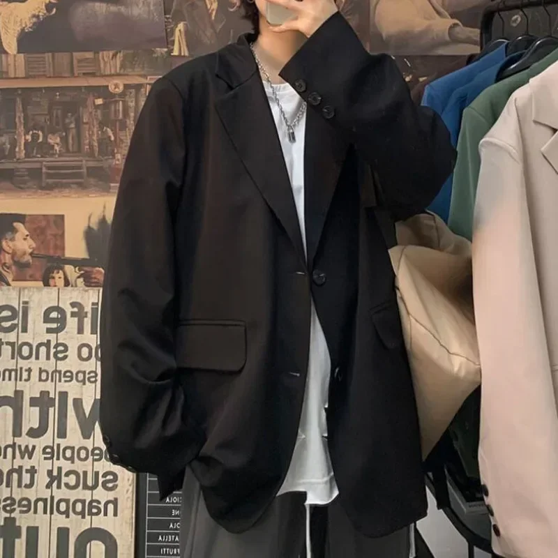 Korean Style Blazer Men Fashion Solid Color Business Casual Suit Jacket Men Streetwear Loose Dress Jackets Mens Formal Blazer