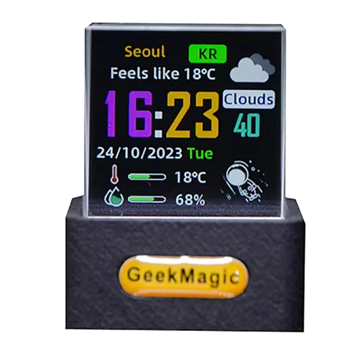 GeekMagic Crystal Cube Photo Display Holographic Desktop Smart Weather Station Digital Clock with GIF Animations Album XY